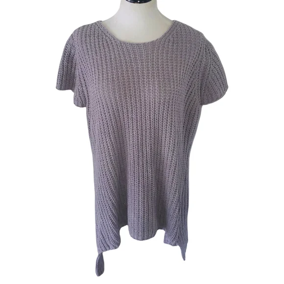 🔥POL Grey High Low Open Knit Open Back Chenille‎ Lagenlook Slouchy Sweater SZ M - Picture 2 of 12